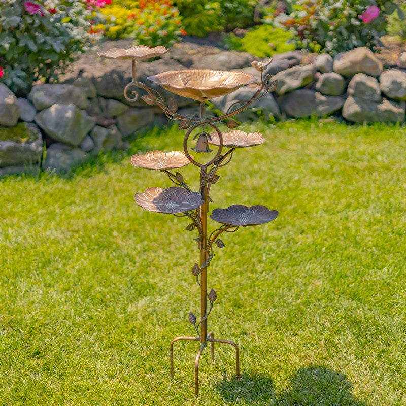44.5" Tall Multi-Tier Blossom Shaped Iron Birdbath Garden Stake "Camellia"