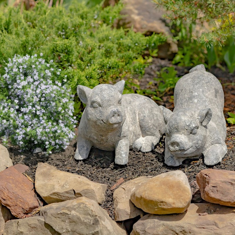 Set of 2 Magnesium Piglet Statues "Truffles & Clover"