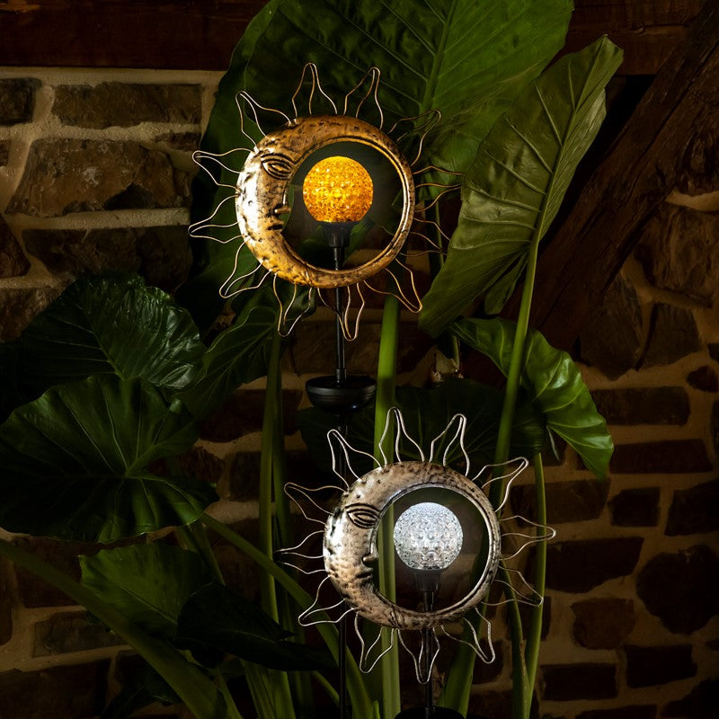 Dual Sun & Moon Solar Spinning LED Garden Stakes in 2 Assorted Colors