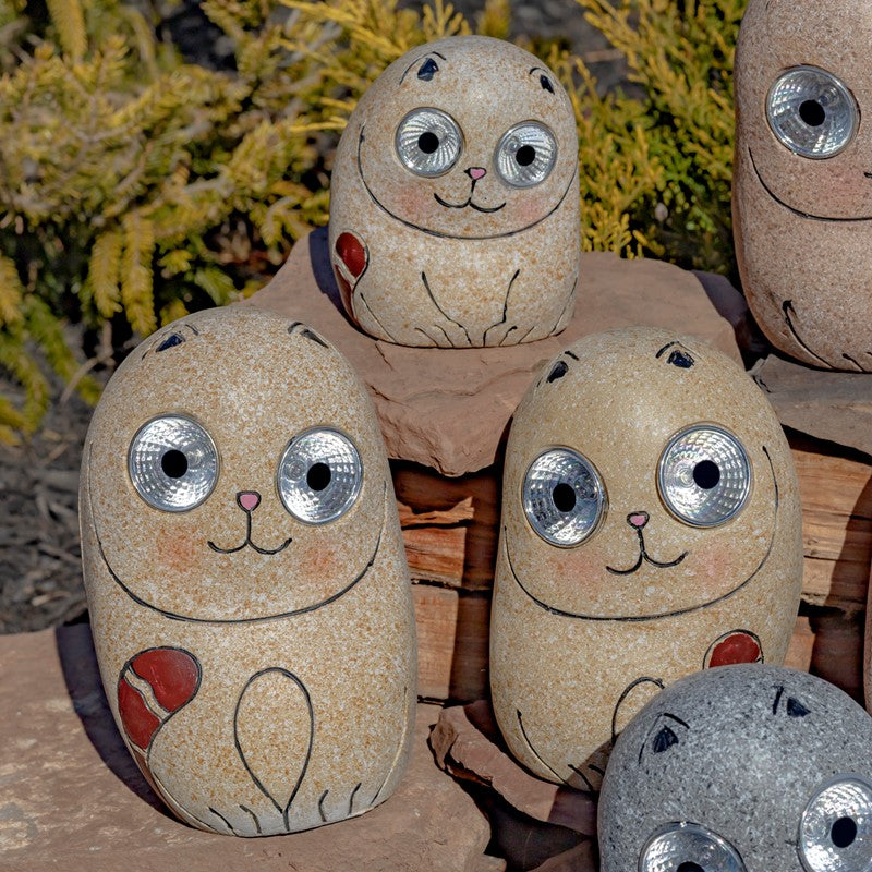 Set of 3 Solar "Rock" Cats with Light Up Eyes in Three Assorted Colors