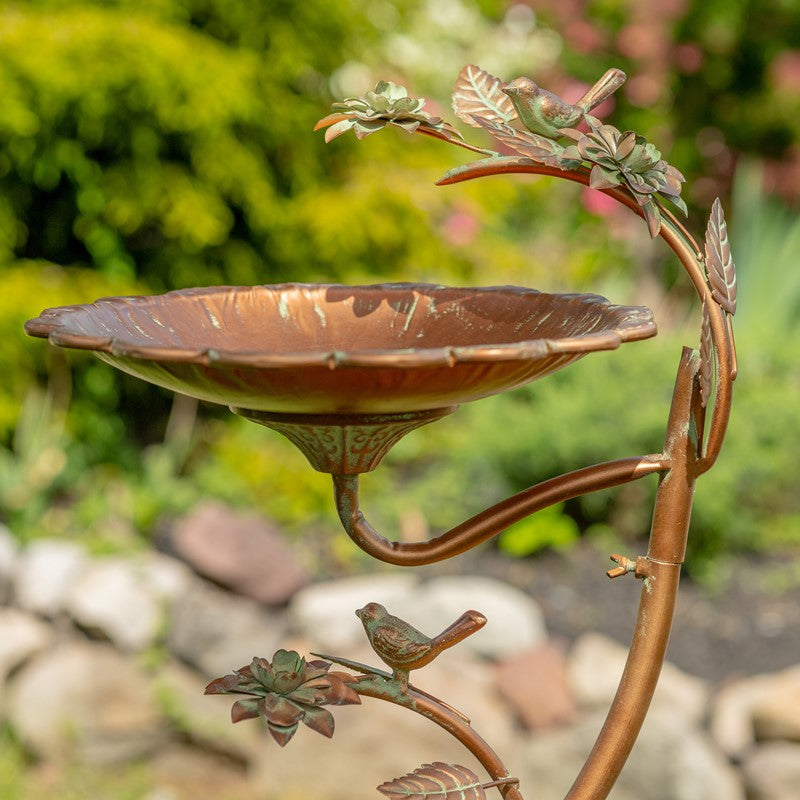 27" Tall Antique Copper Scallop Edge Birdbath with Branch Legs