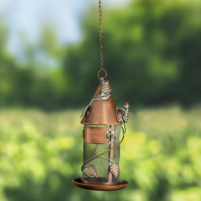 Hanging Iron Bird Feeder with Antique Copper Finish "Silo"