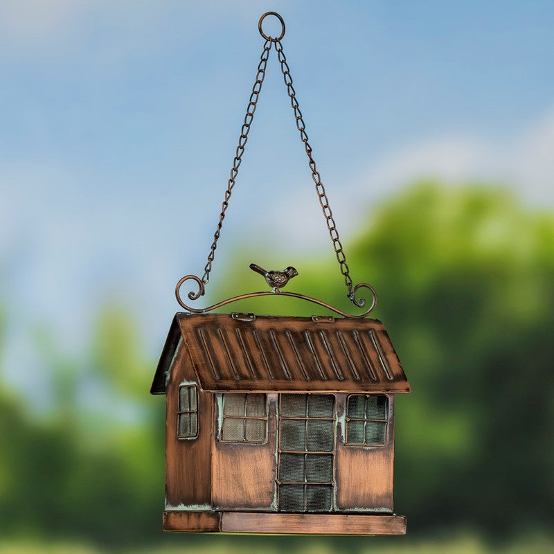 Hanging Iron Bird Feeder with Antique Copper Finish "Cottage"