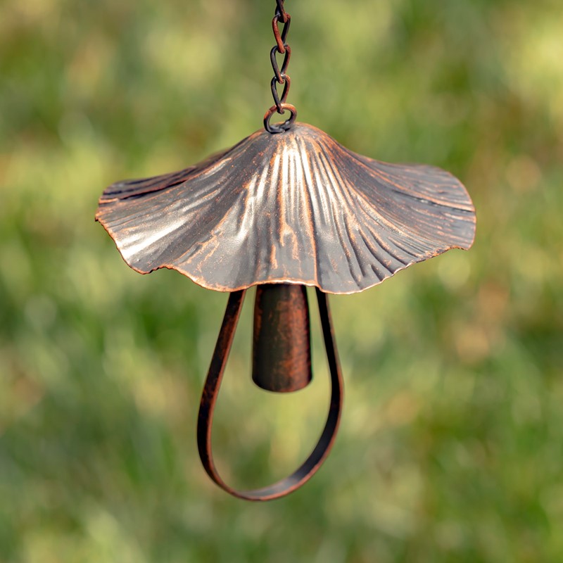 76" LONG ANTIQUE BRONZE IRON RAIN CHAIN WITH MUSHROOM-SHAPED BELLS