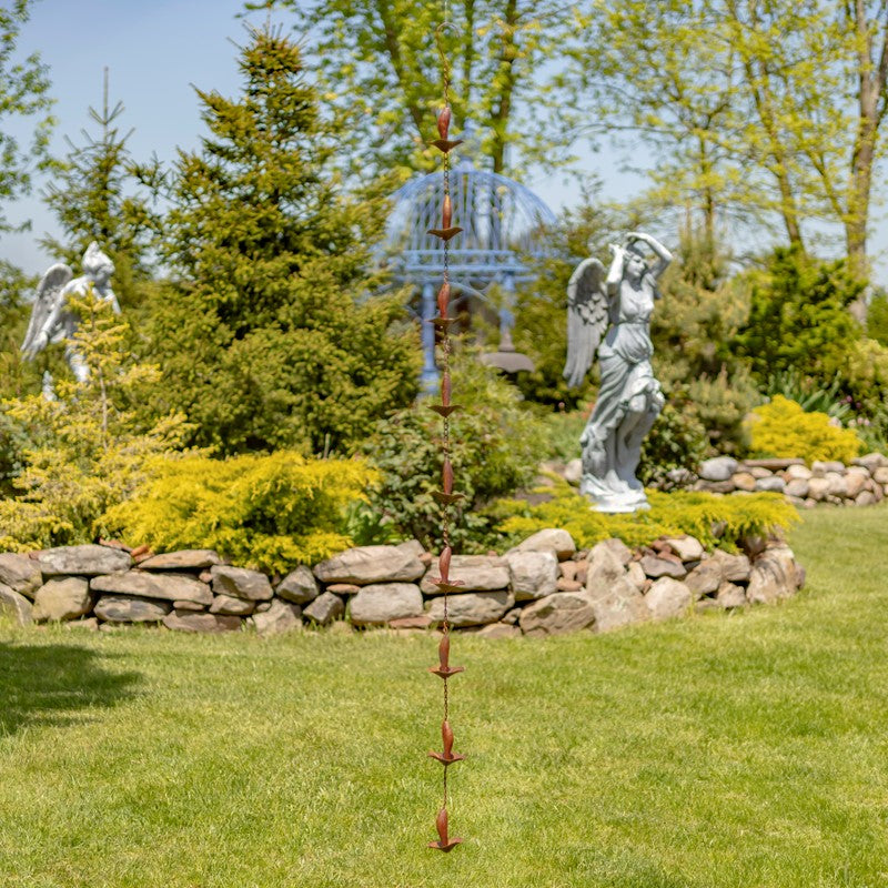 76.5" LONG IRON MUSHROOM RAIN CHAIN IN ANTIQUE RUST