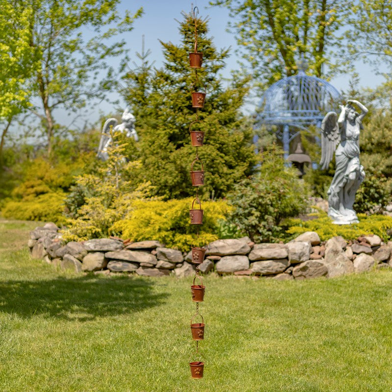 78" LONG BUCKET RAIN CHAIN IN ANTIQUE RUST