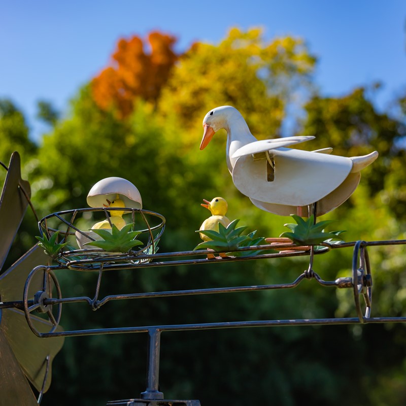 59.8" Tall Iron Windmill with Mother Duck & Hatchlings on Weather Vane