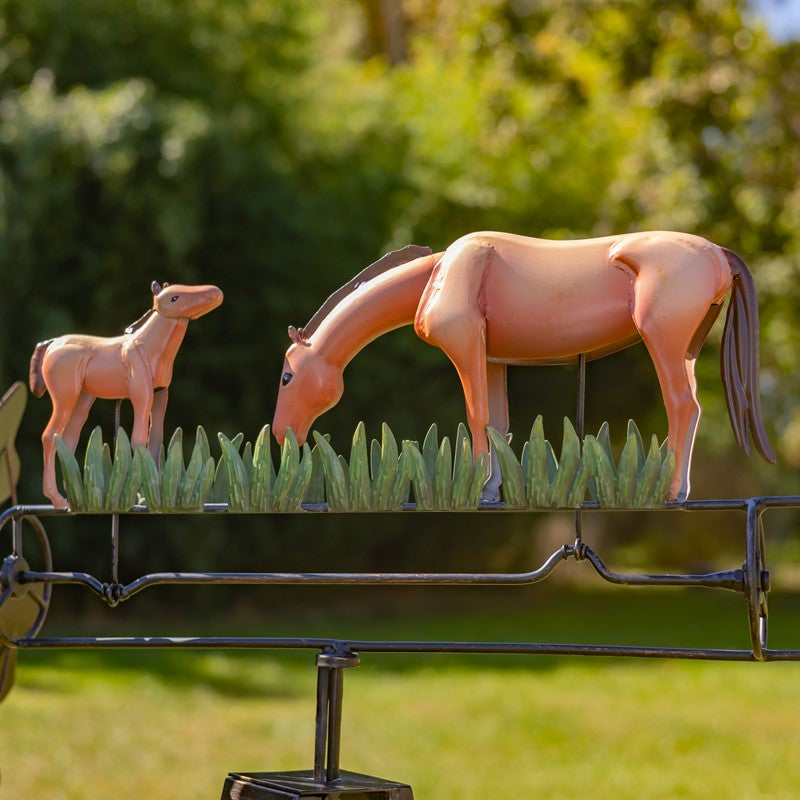 59.8" Tall Iron Windmill with Horse Family on Weather Vane