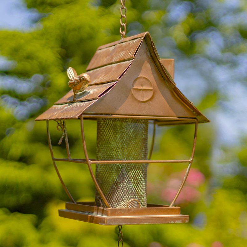 42" Long Hanging Pagoda Shaped Iron Birdfeeder with Toadstool & Bells