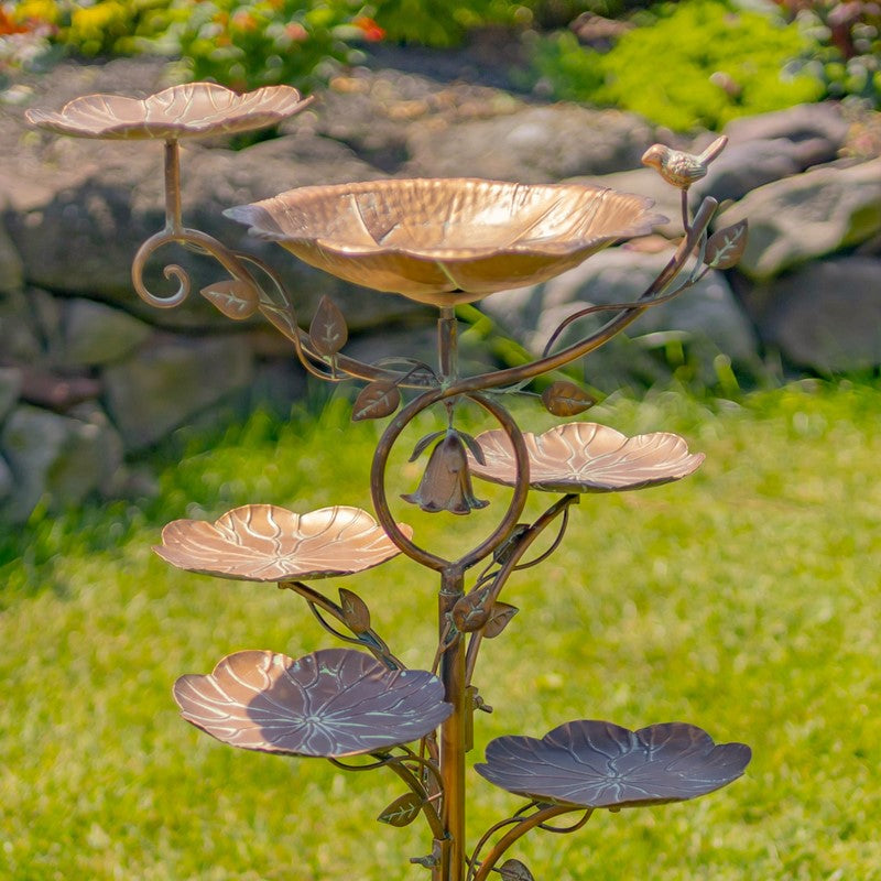 44.5" Tall Multi-Tier Blossom Shaped Iron Birdbath Garden Stake "Camellia"