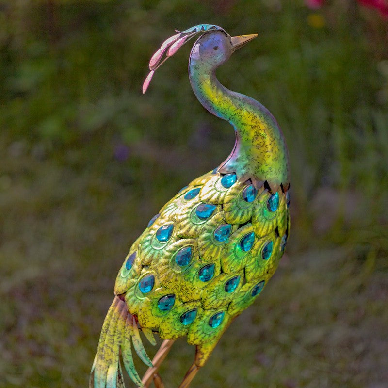 Set of 2 41" Tall Blue & Green Colorful Metal Peacocks with Acrylic Accents