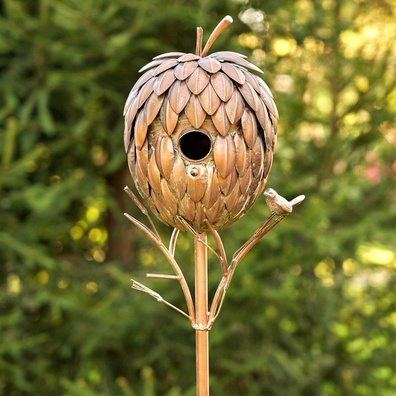 67.25" TALL PINECONE SHAPED COPPER FINISH BIRDHOUSE STAKE