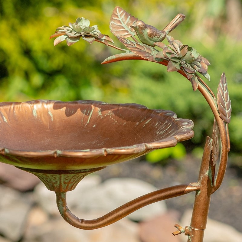 27" Tall Antique Copper Scallop Edge Birdbath with Branch Legs