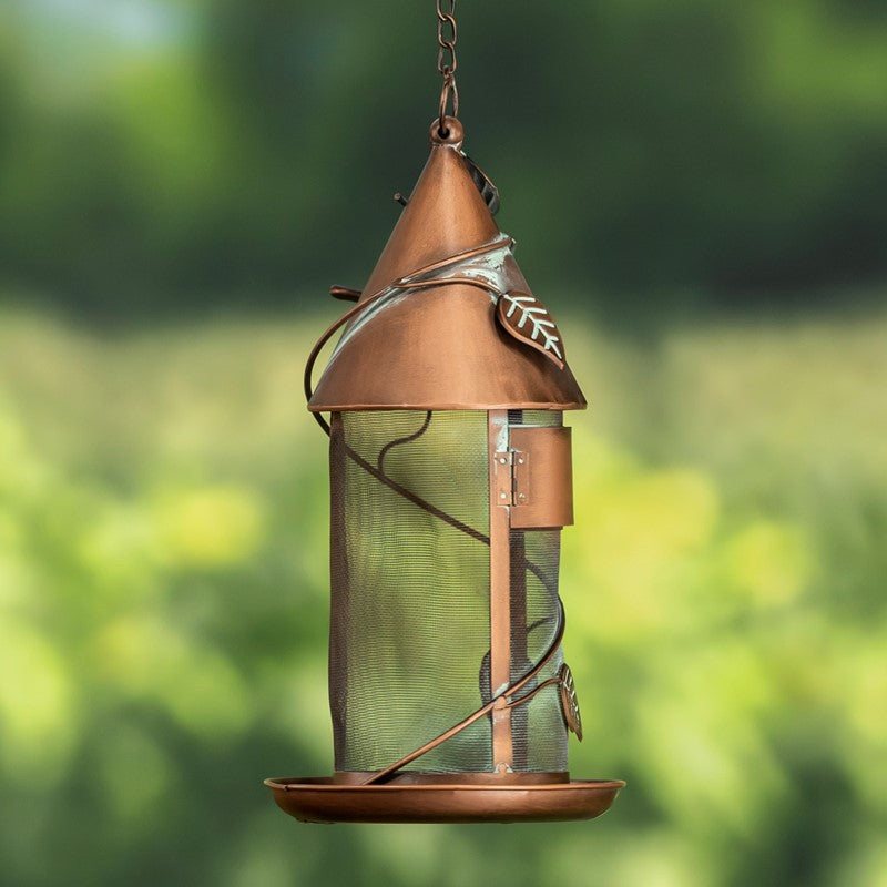 Hanging Iron Bird Feeder with Antique Copper Finish "Silo"