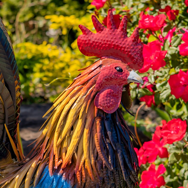 29.28" Tall Painted Iron Rooster Decoration "Hugo"