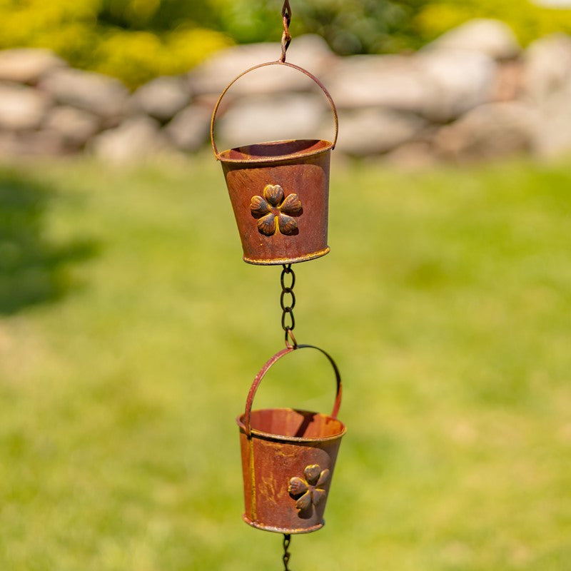 78" LONG BUCKET RAIN CHAIN IN ANTIQUE RUST