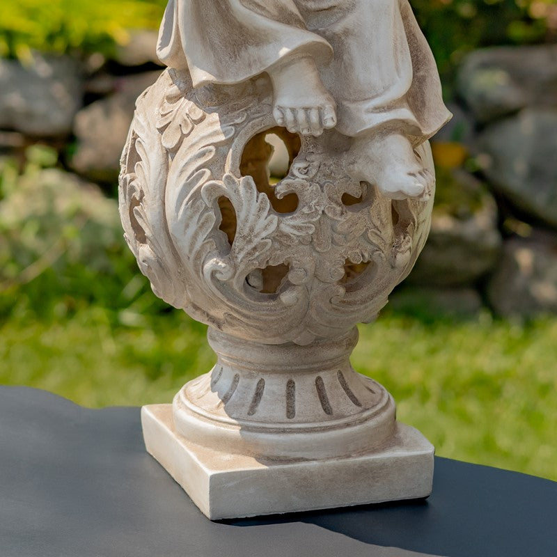 Set of Two 24" Tall Cherubs on Ornate Pedestals "Uriel & Sandalphon"
