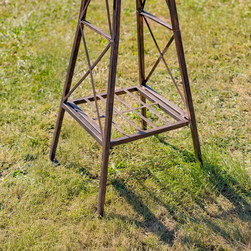 59.8" Tall Iron Windmill with Feeding Roosters & Weather Vane
