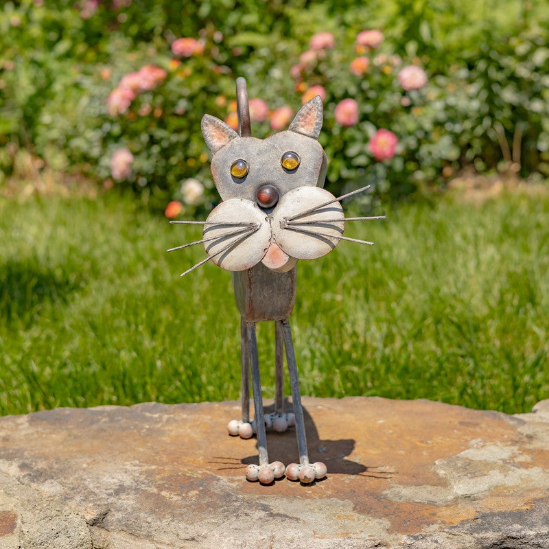 18" TALL HAND PAINTED IRON CAT DECORATION WITH BOBBLEHEAD "STACY"