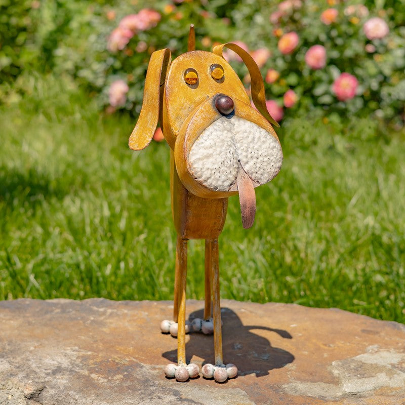 18" TALL HAND PAINTED IRON DOG DECORATION WITH BOBBLEHEAD "ARNOLD"