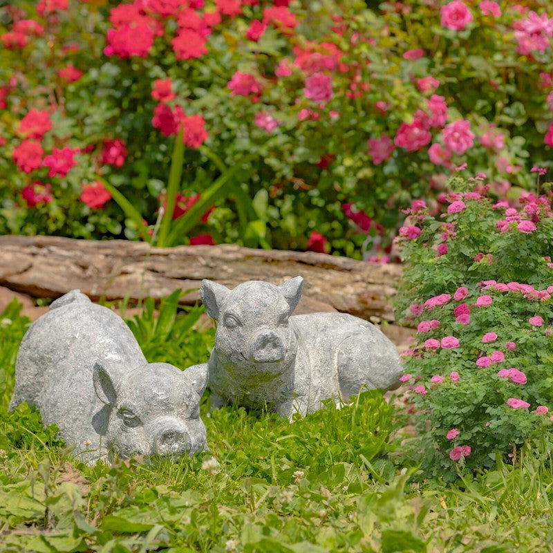 Set of 2 Magnesium Piglet Statues "Truffles & Clover"