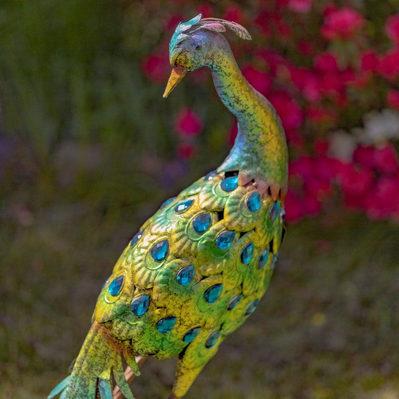 Set of 2 41" Tall Blue & Green Colorful Metal Peacocks with Acrylic Accents