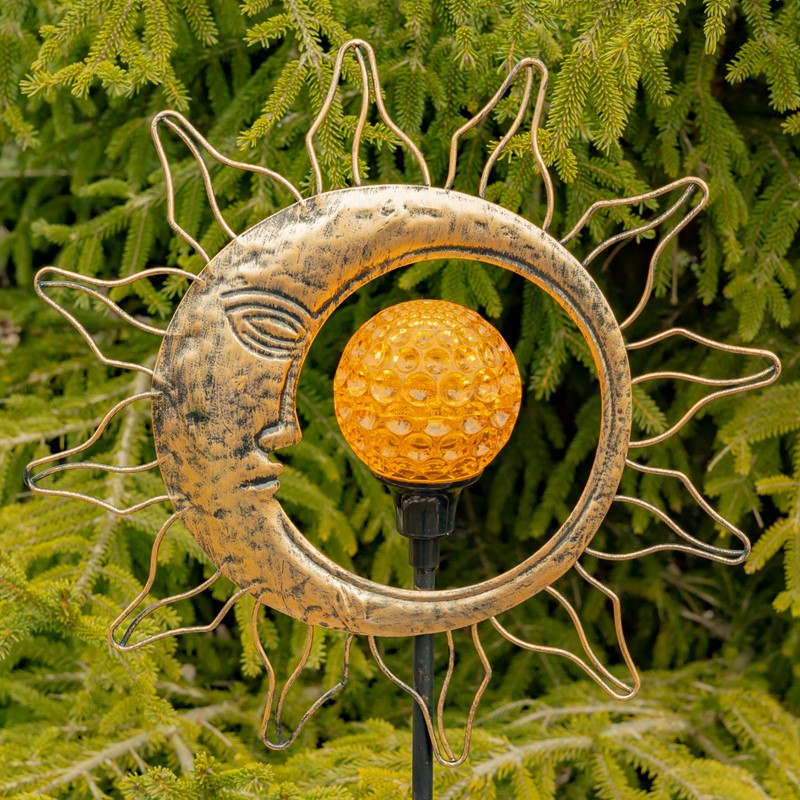Dual Sun & Moon Solar Spinning LED Garden Stakes in 2 Assorted Colors