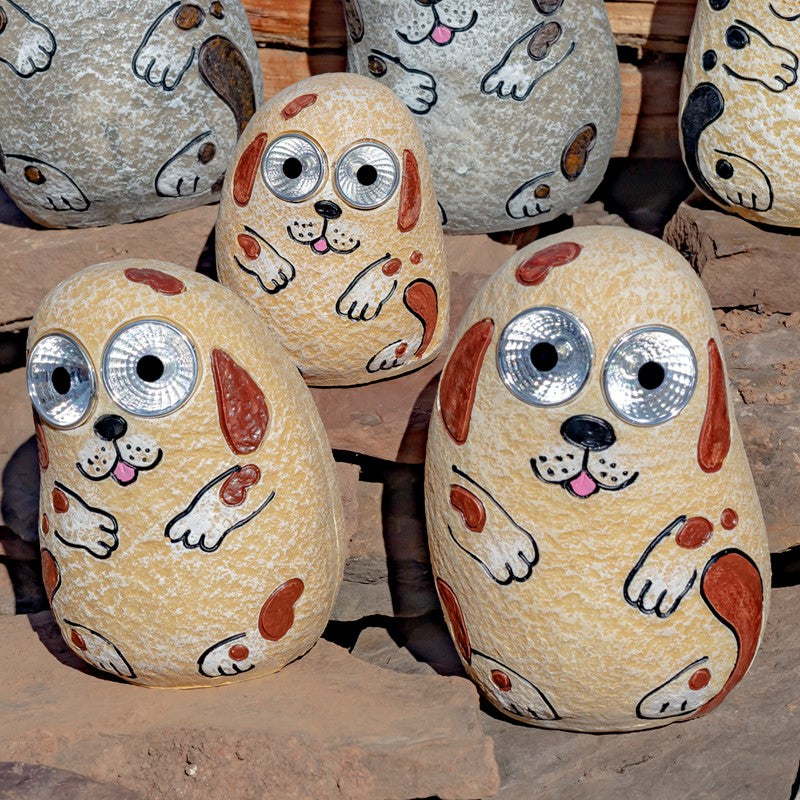 Set of 3 Solar "Rock" Dogs with Light Up Eyes