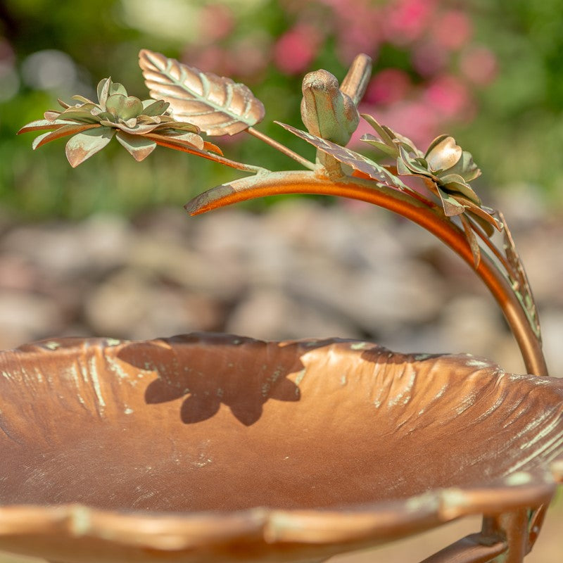 27" Tall Antique Copper Scallop Edge Birdbath with Branch Legs