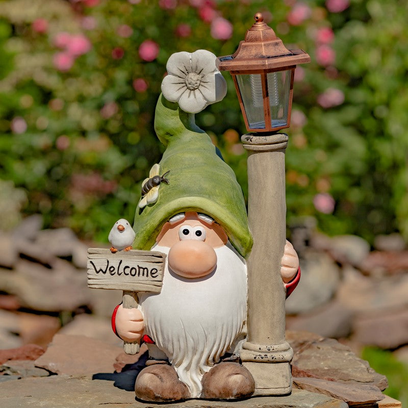 Set of 2 Spring Garden Gnomes with Solar Lanterns "Shortstack & Dinkle"
