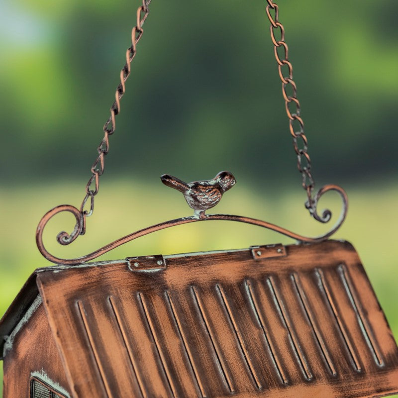Hanging Iron Bird Feeder with Antique Copper Finish "Cottage"