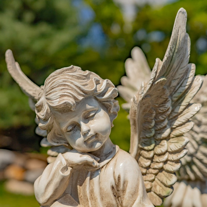 Set of Two 24" Tall Cherubs on Ornate Pedestals "Uriel & Sandalphon"