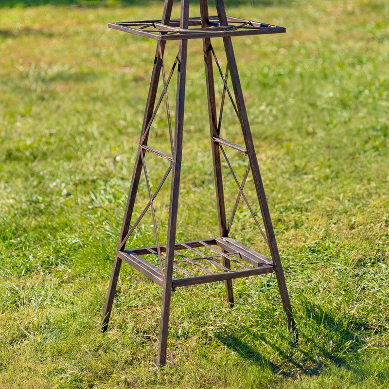 59.8" Tall Iron Windmill with Dog Chasing Rabbit on Weather Vane