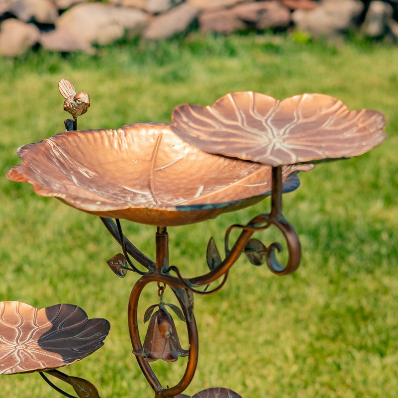 44.5" Tall Multi-Tier Blossom Shaped Iron Birdbath Garden Stake "Camellia"