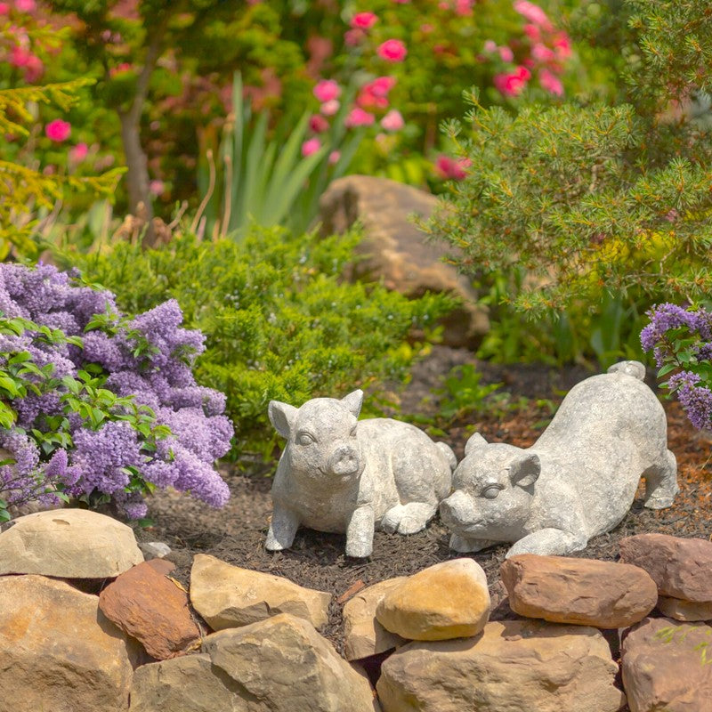 Set of 2 Magnesium Piglet Statues "Truffles & Clover"