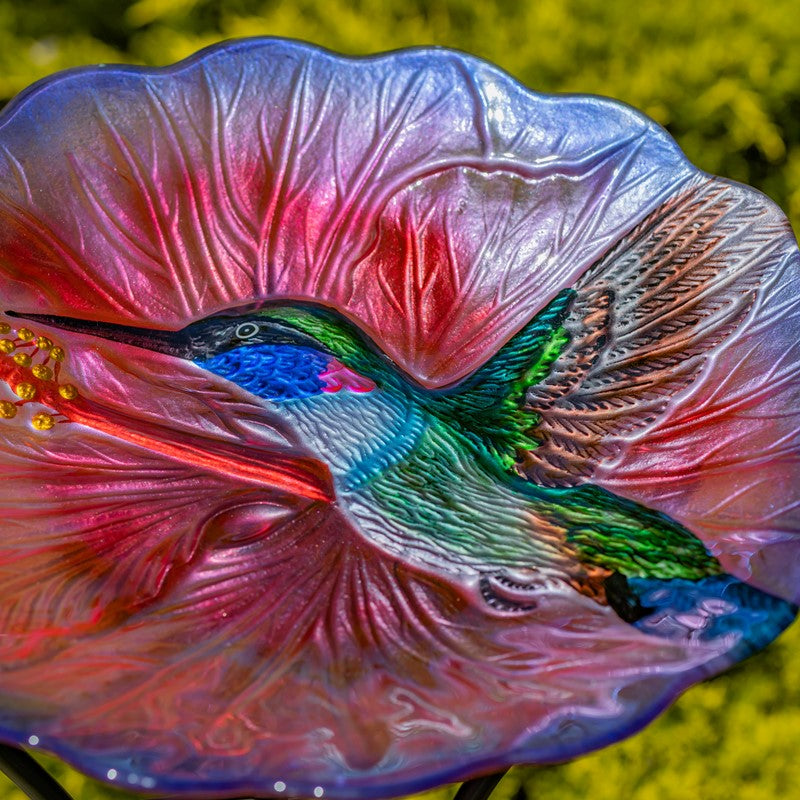 18" Glass Bowl Hummingbird Birdbath with Metal Stand "Rhode Island"