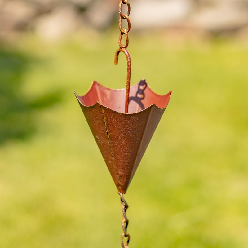 78" LONG IRON UMBRELLA RAIN CHAIN IN ANTIQUE RUST