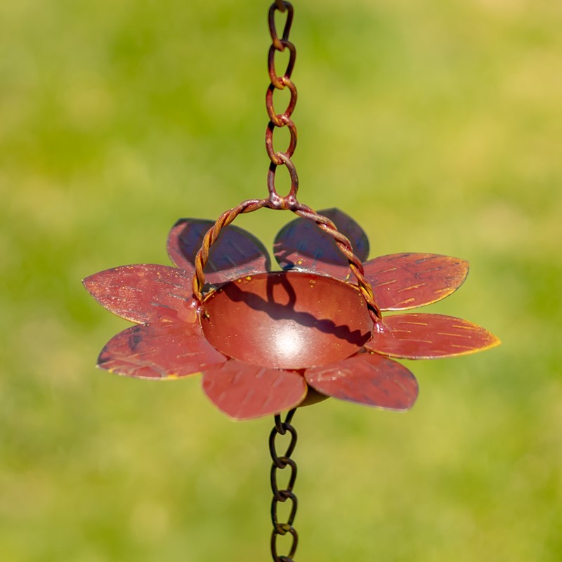 78" LONG IRON FLOWER RAIN CHAIN IN ANTIQUE RUST