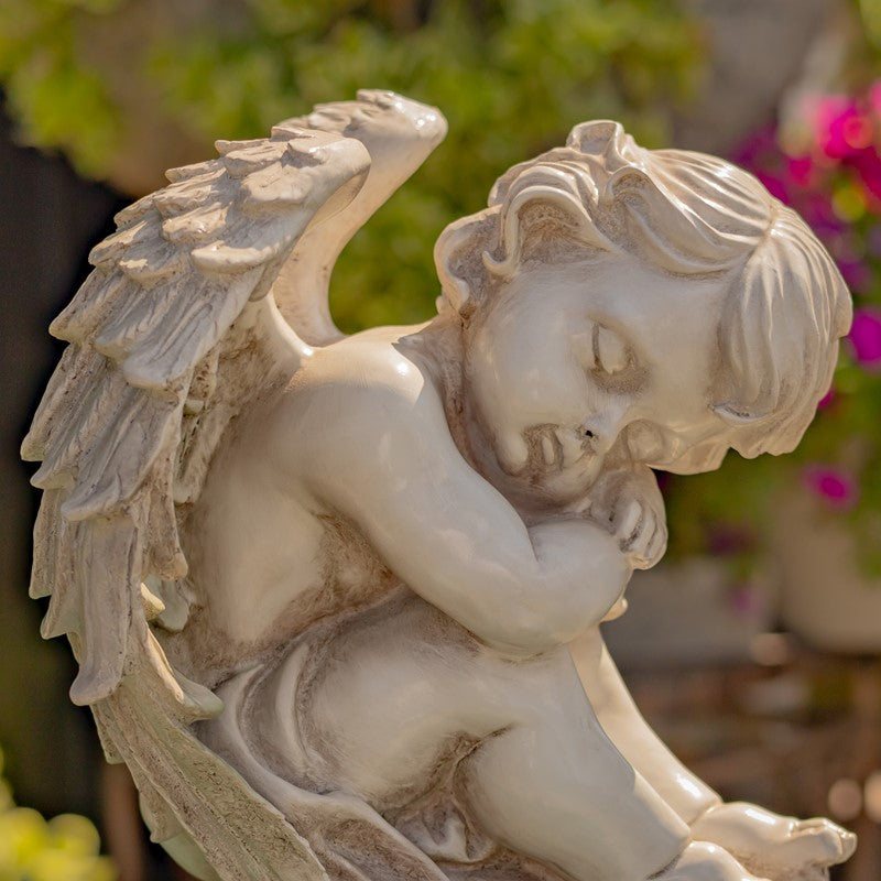 Set of Two 16" Tall MGO Cherubs Sitting on Globe Pedestals "Gabriel & Angelo"