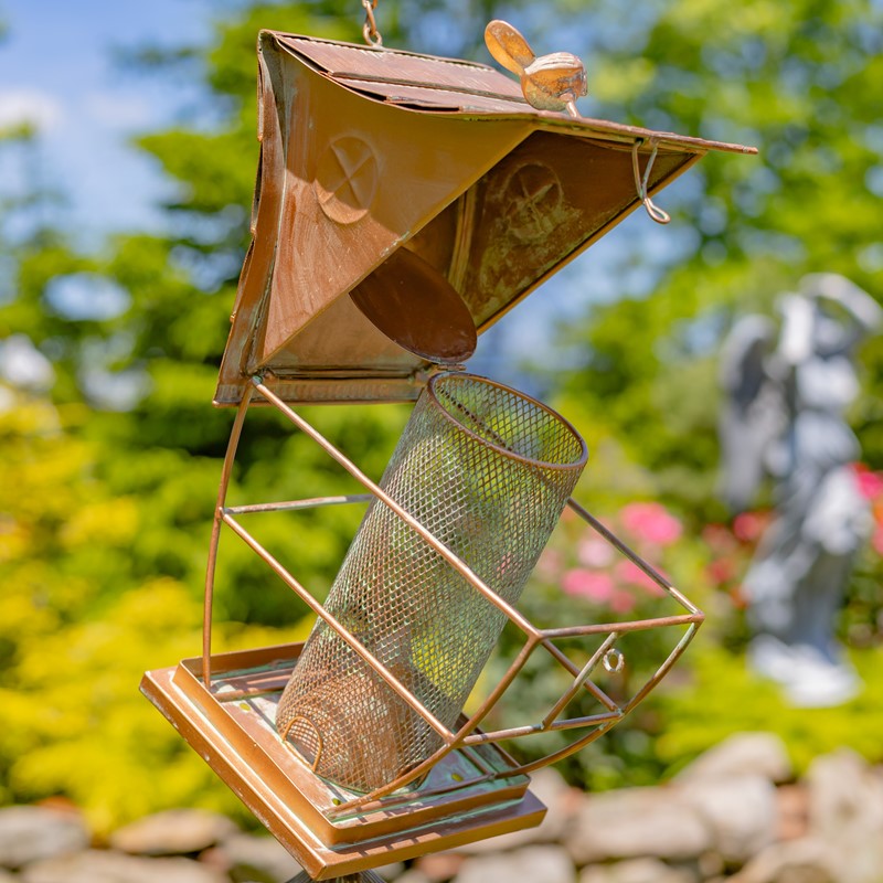 42" Long Hanging Pagoda Shaped Iron Birdfeeder with Toadstool & Bells