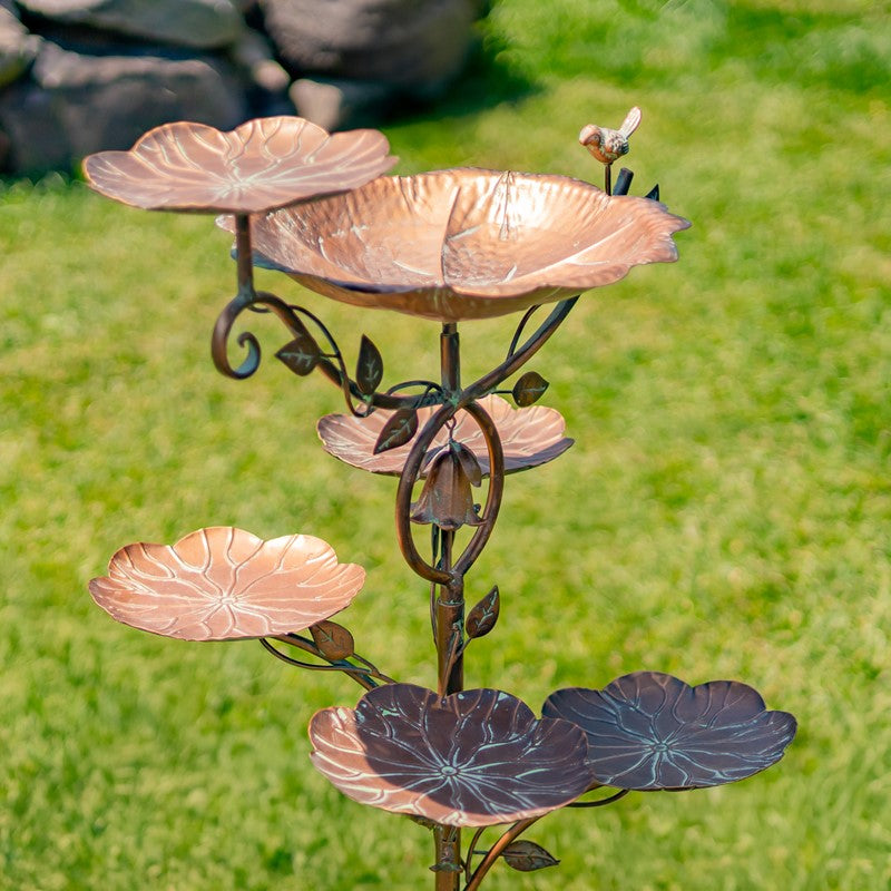44.5" Tall Multi-Tier Blossom Shaped Iron Birdbath Garden Stake "Camellia"