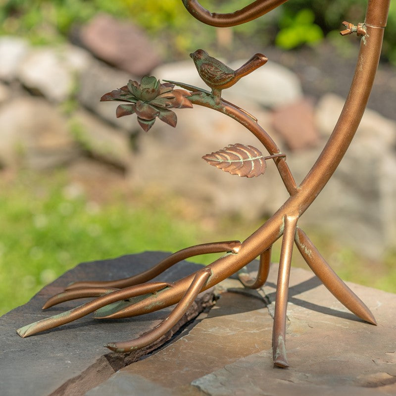 27" Tall Antique Copper Scallop Edge Birdbath with Branch Legs