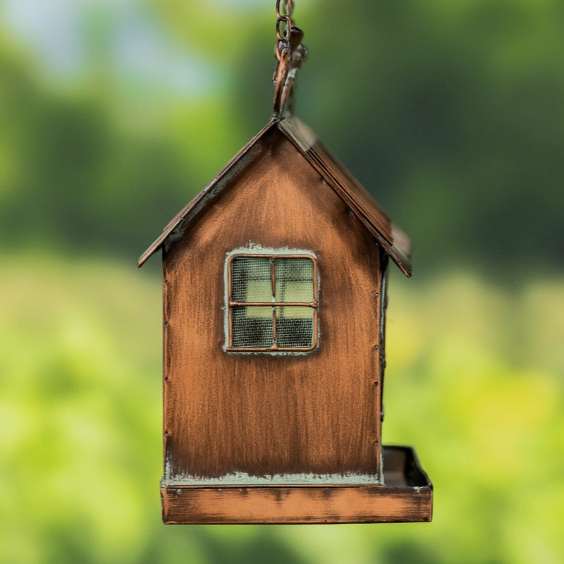 Hanging Iron Bird Feeder with Antique Copper Finish "Cottage"