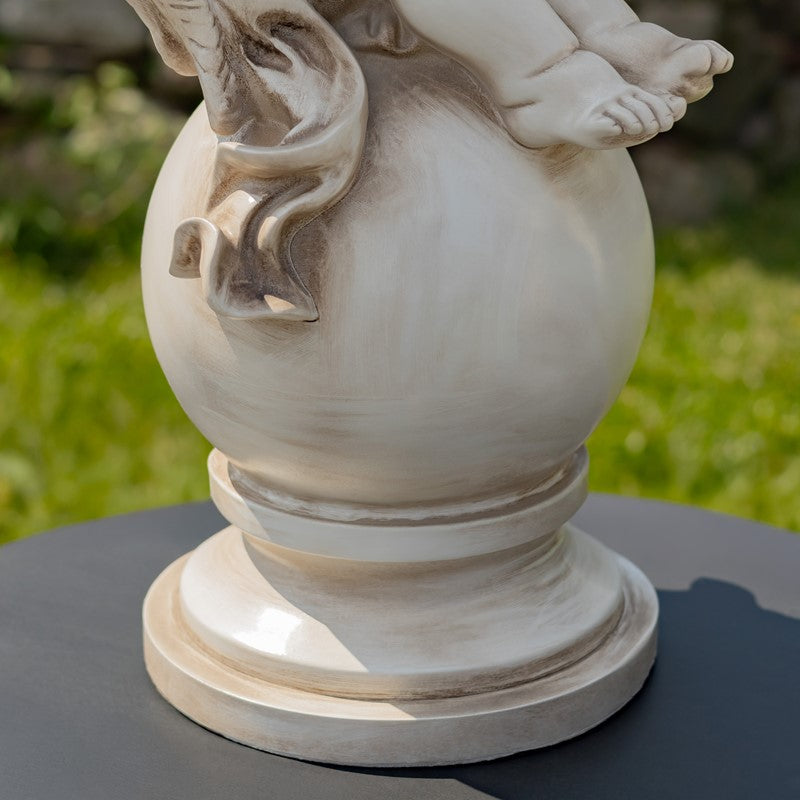 Set of Two 21" Tall Cherubs Sitting on Globe Pedestals "Yael & Cael"