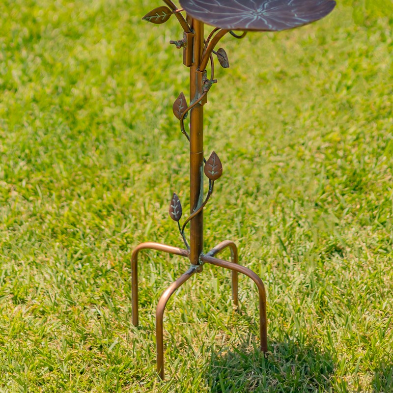 44.5" Tall Multi-Tier Blossom Shaped Iron Birdbath Garden Stake "Camellia"