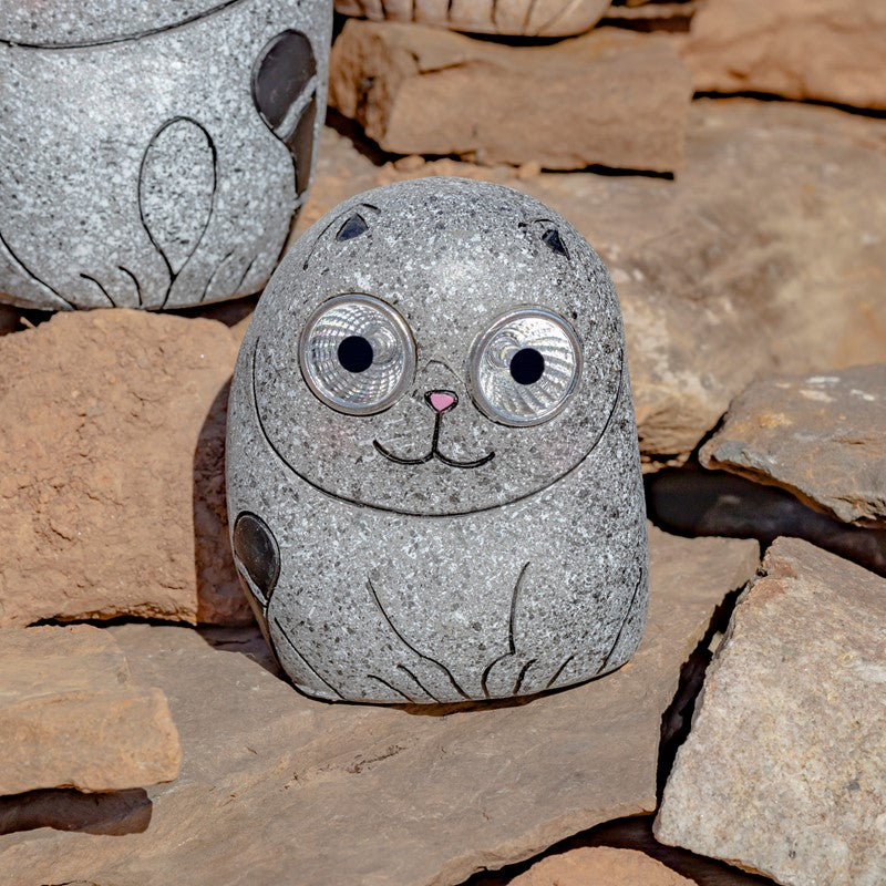 Set of 3 Solar "Rock" Cats with Light Up Eyes in Three Assorted Colors