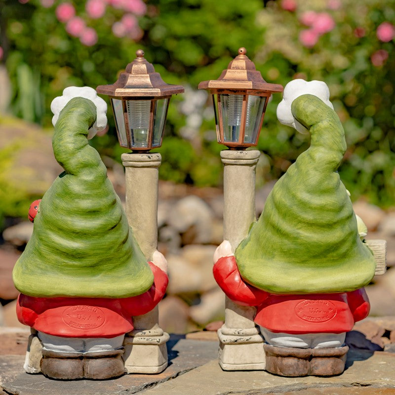 Set of 2 Spring Garden Gnomes with Solar Lanterns "Shortstack & Dinkle"