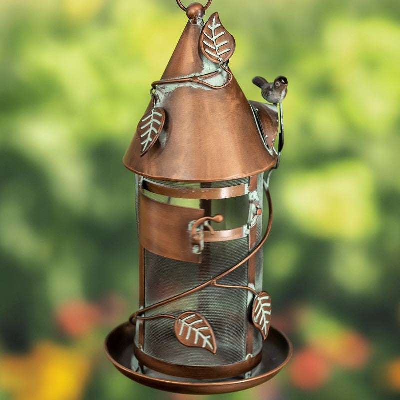 Hanging Iron Bird Feeder with Antique Copper Finish "Silo"