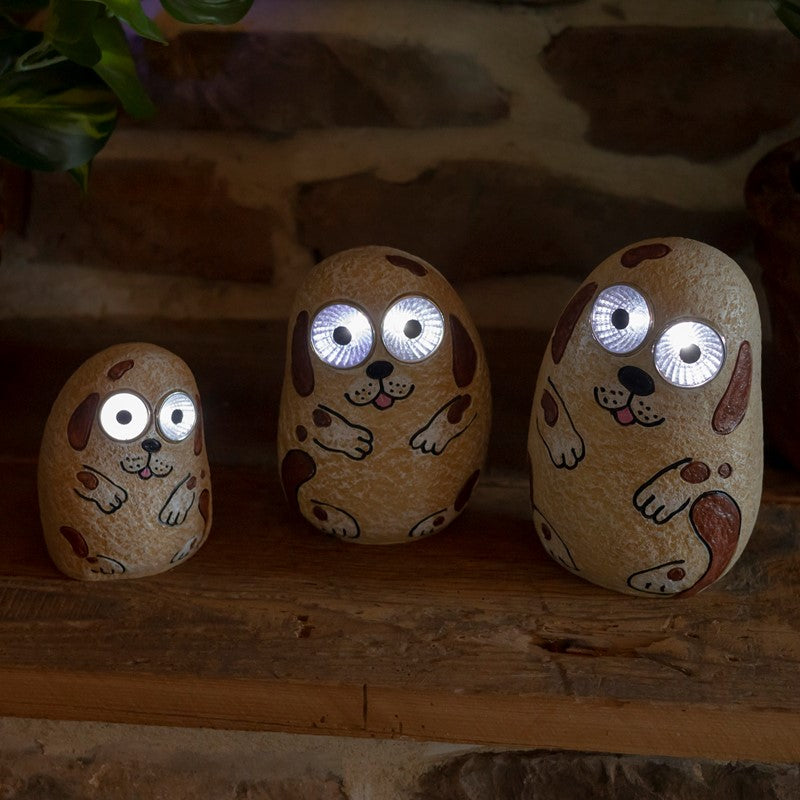 Set of 3 Solar "Rock" Dogs with Light Up Eyes