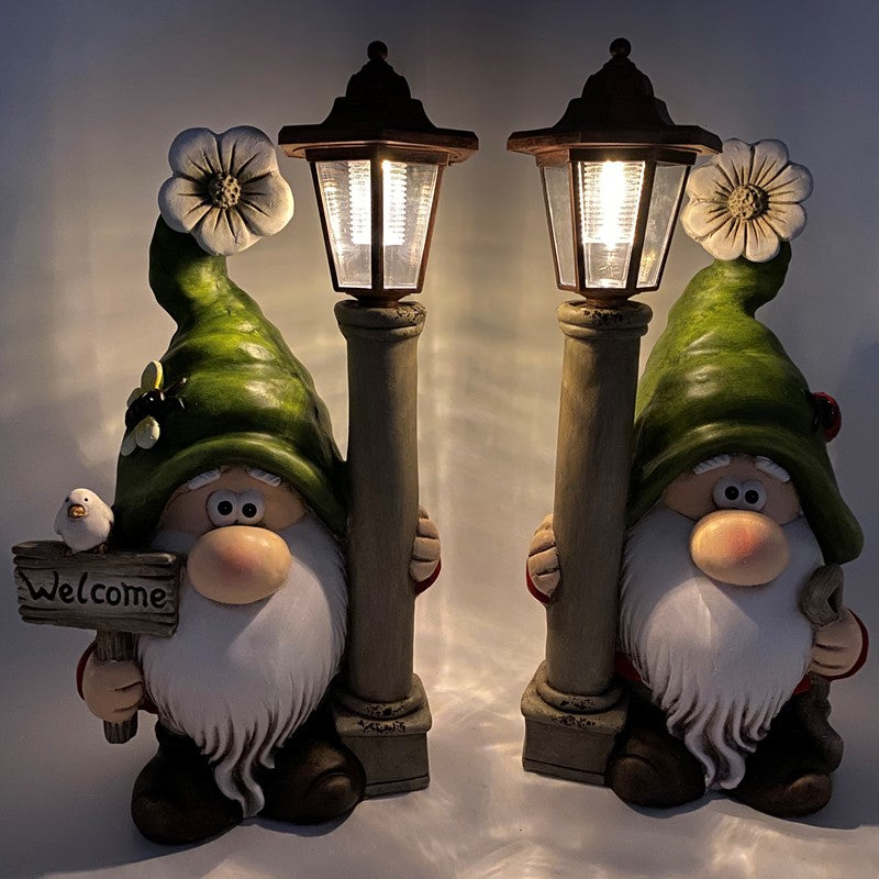 Set of 2 Spring Garden Gnomes with Solar Lanterns "Shortstack & Dinkle"